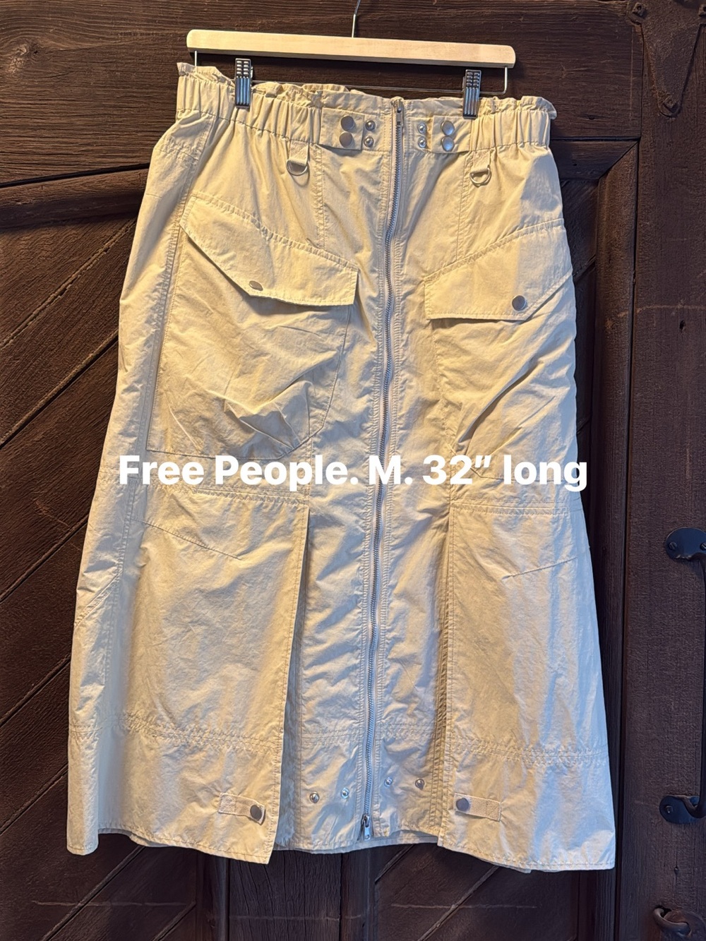 Free People Neutral Cream Midi Utility Skirt
